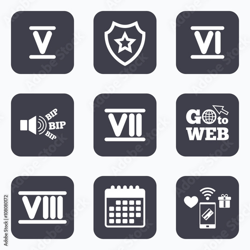 Roman numeral icons. Number five, six, seven.