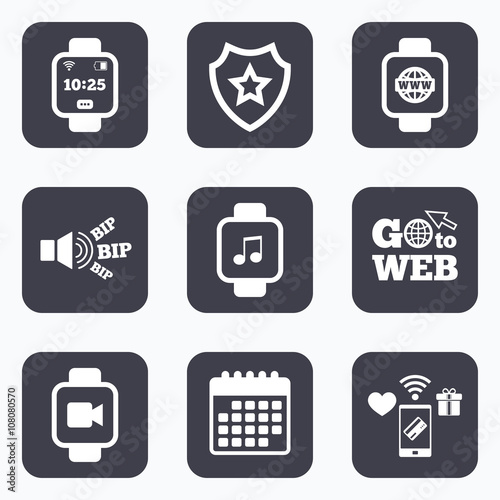 Smart watch icons. Wrist digital time clock.