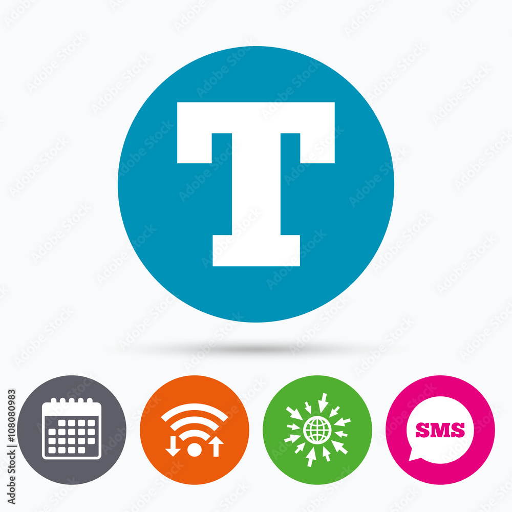 Text edit sign icon. Letter T button. Text edit sign icon. Letter T button.