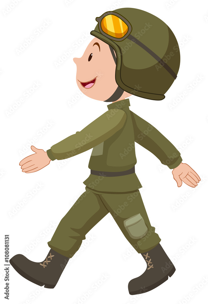 Soldier in green uniform walking Soldier in green uniform walking