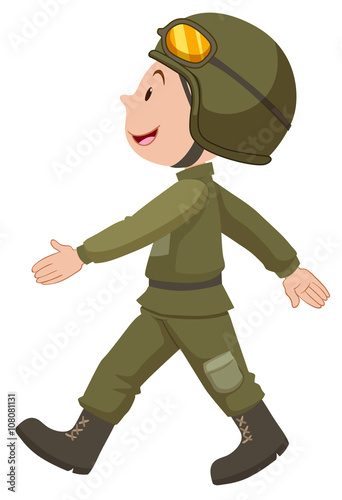 Soldier in green uniform walking