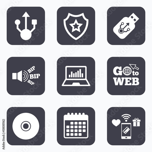 Usb flash drive icons. Notebook or Laptop pc.