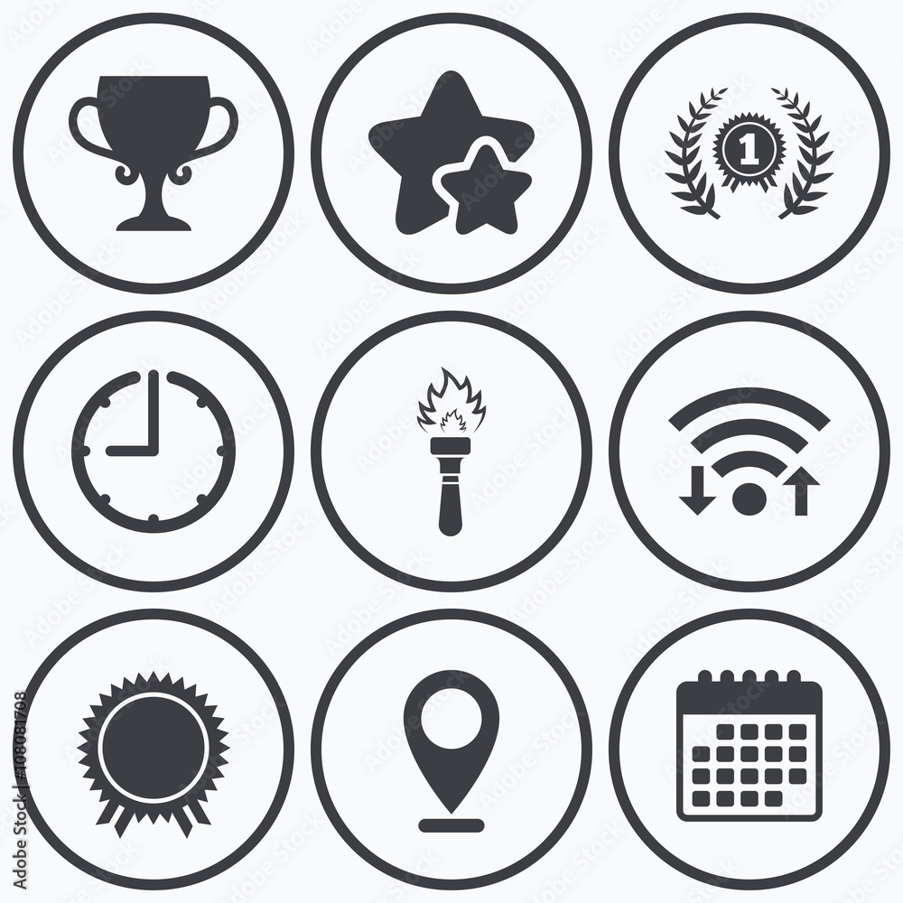 First place award cup icons. Prize for winner. First place award cup icons. Prize for winner.