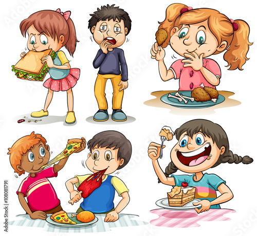 Children eating different kind of food