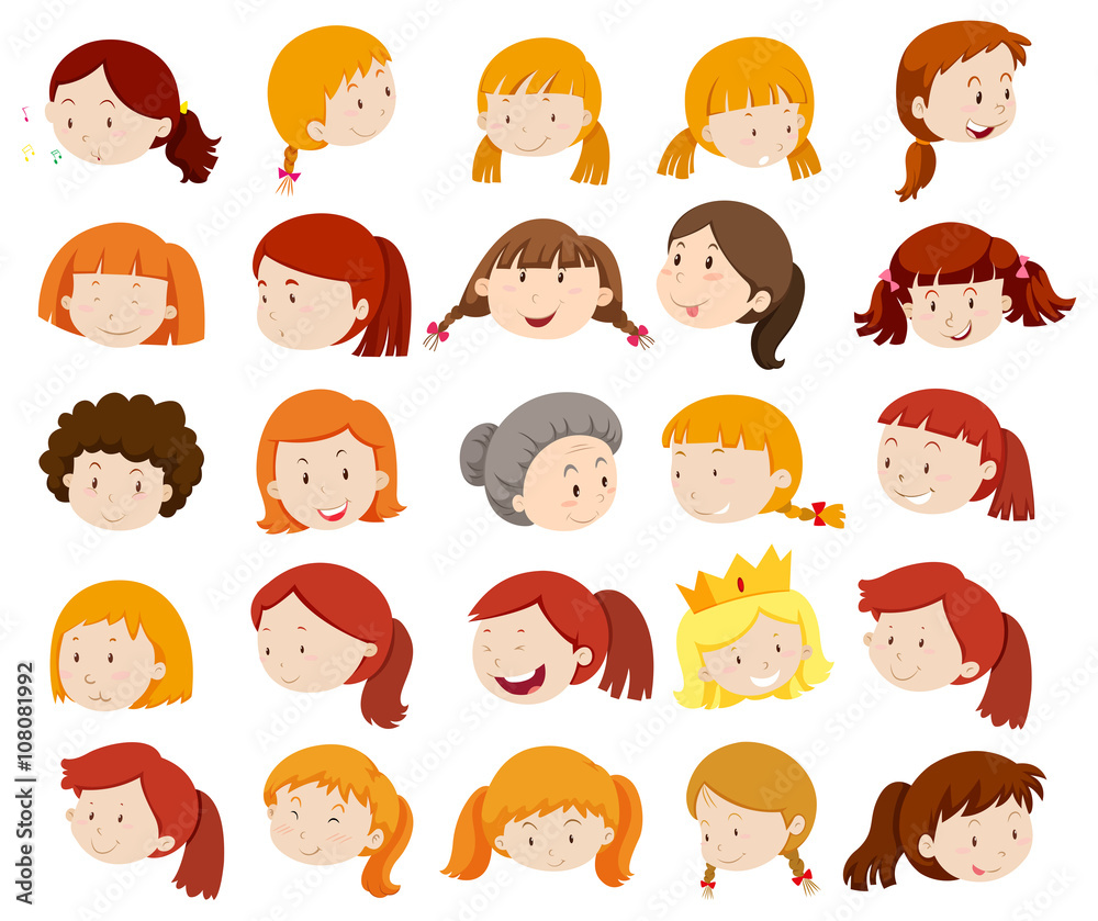 Fototapeta premium Female heads with happy face