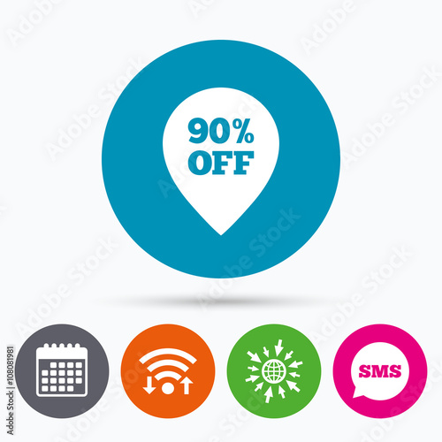 90 percent sale pointer tag sign icon. © blankstock