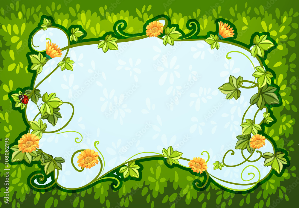 Border design with flowers and bug Stock Vector | Adobe Stock