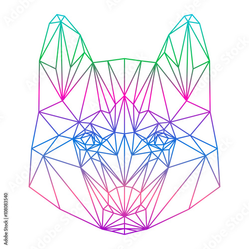 polygonal abstract vector gradient colored husky dog silhouette drawn in one continuous line