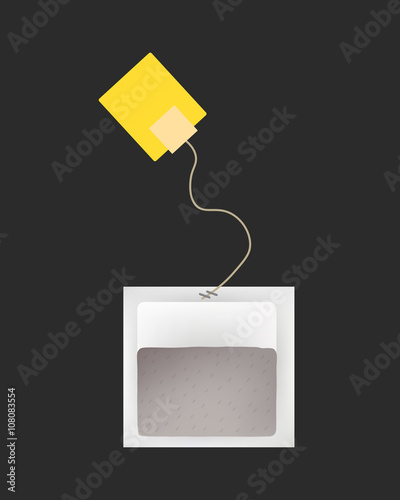 Tea Bag Illustration with Label In Square Shape. Vector Template Illustration For Your Design. Isolated On White Background.