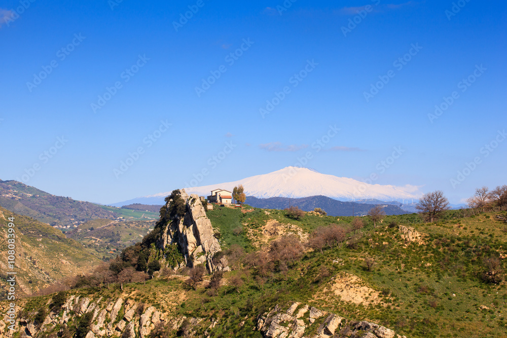 Etna volcano and Sicily field