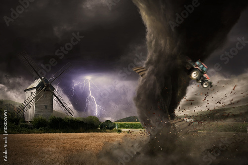 Canvas Print Large Tornado disaster on a barn