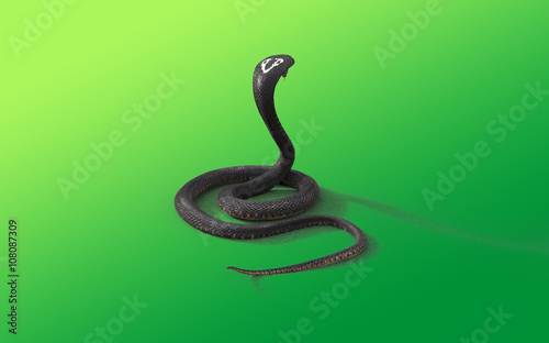 3d King cobra snake isolated on green background