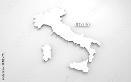 3D rendered white map of Italy