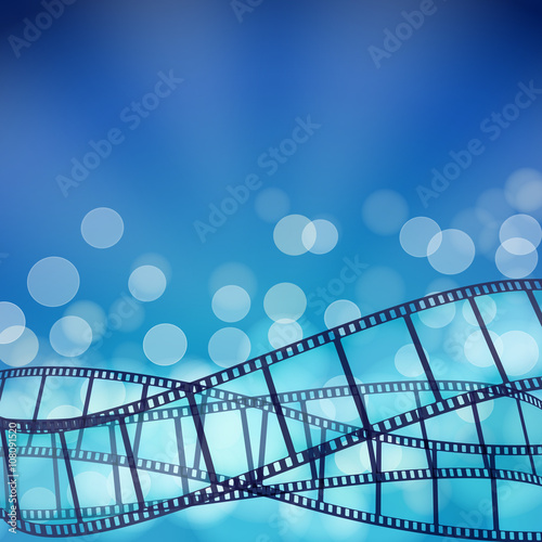 cinema blue background with film strips and light rays. vector i