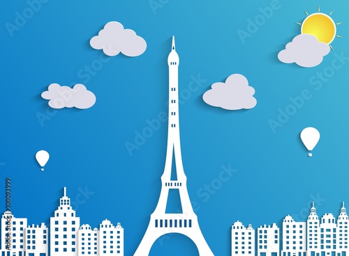 Beautiful paper city landscape of tower eiffel