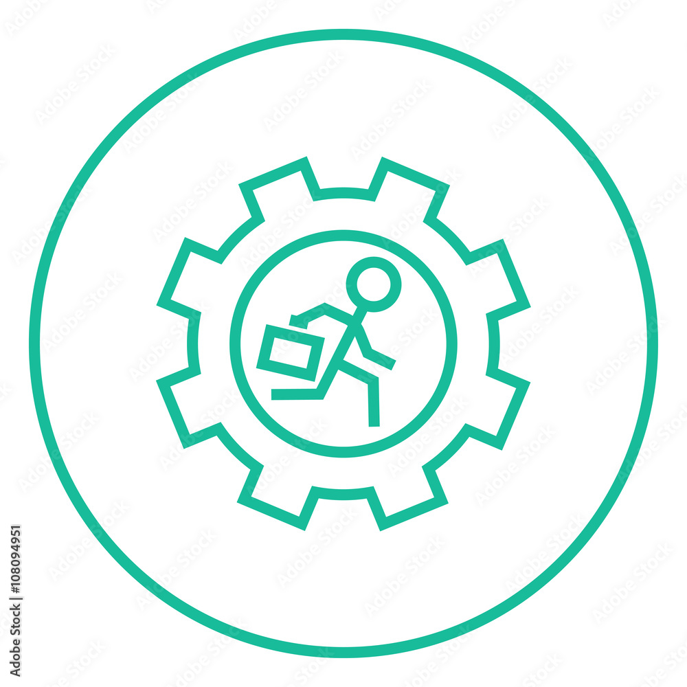 Man running inside the gear line icon. Man running inside the gear line icon.