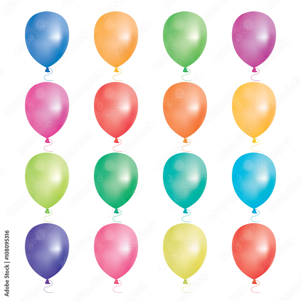 Set of 16 party balloons. Vector illustration.