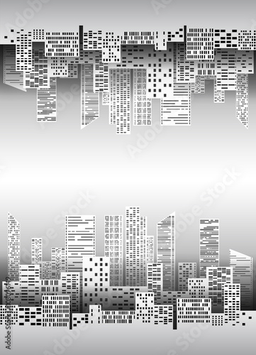 Fototapeta Naklejka Na Ścianę i Meble -  Black and white illustration with city buildings and skyscrapers made of paper for infographics, design, cover, card and your creativity
