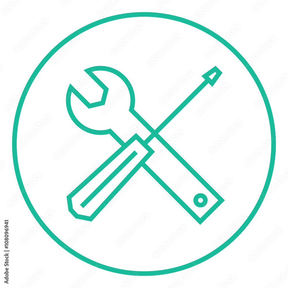 Screwdriver and wrench tools line icon. Screwdriver and wrench tools line icon.