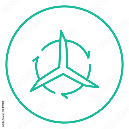 Windmill with arrows line icon.