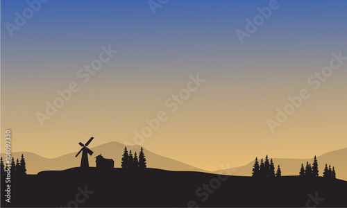 Landscape village of silhouette