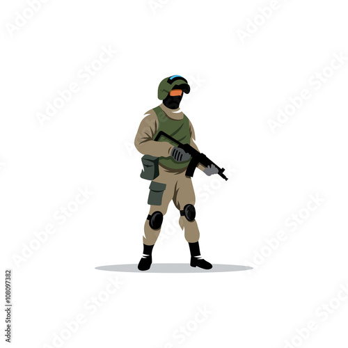 Commando man. Police officer in uniform and face mask. Vector Illustration.