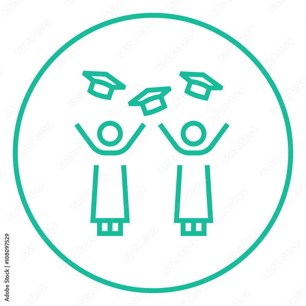 Graduates throwing caps line icon. Graduates throwing caps line icon.