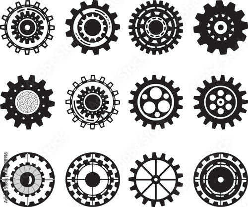 Collection/set of gear wheels isolated on white background.