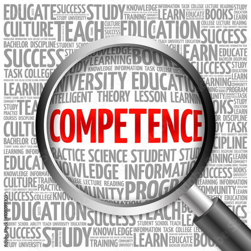 COMPETENCE word cloud with magnifying glass, concept
