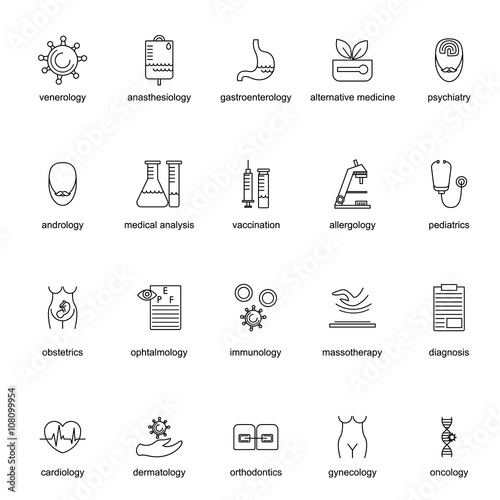 Set of icons for different medical professions. Thin line style.Vector illustration