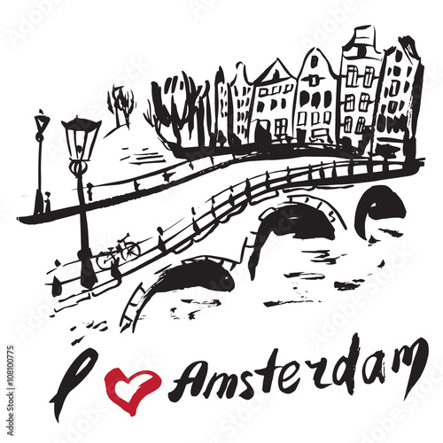 Photography Brush drawn buildings Amsterdam - Netherlands