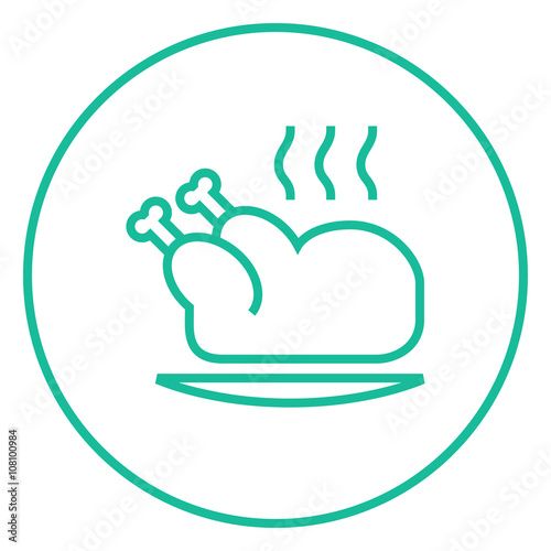 Baked whole chicken line icon.