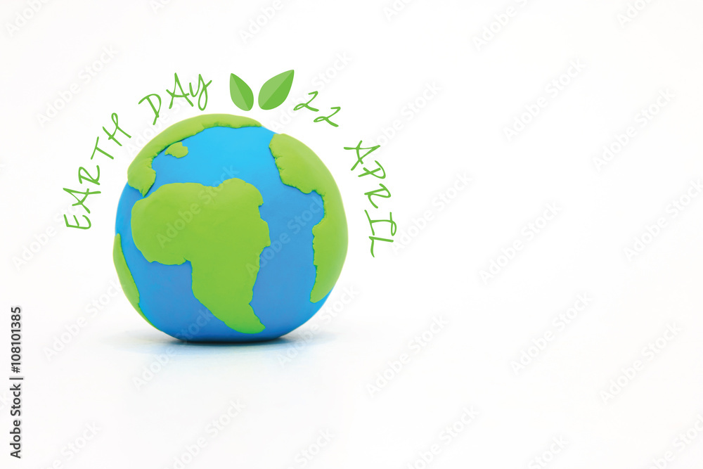 Globe ,earth made from clay on white background with copy space. Concept Save green planet at April 22
