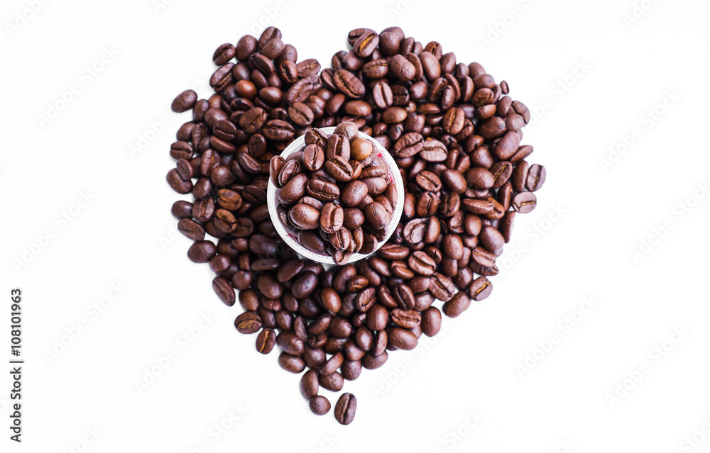Heart shape fresh roasted coffee beans Heart shape fresh roasted coffee beans