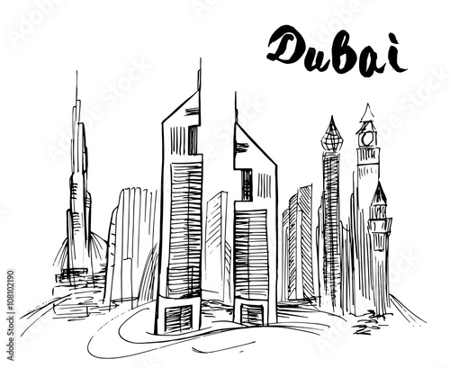 Hand drawn Dubai skyscraper