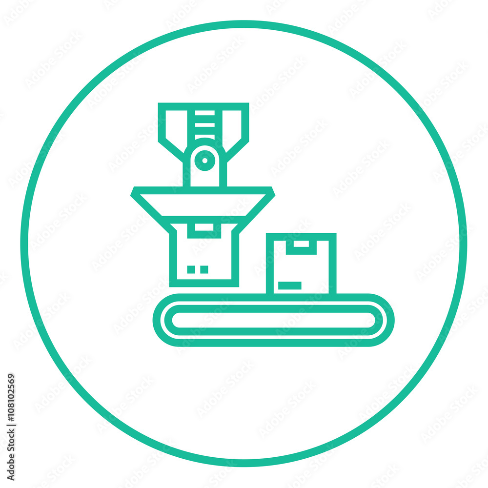 Robotic packaging line icon. Robotic packaging line icon.