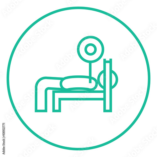 Man lying on bench and lifting barbell line icon.