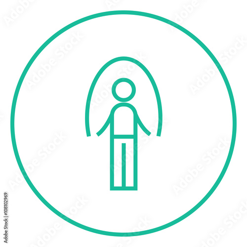 Man exercising with skipping rope line icon.