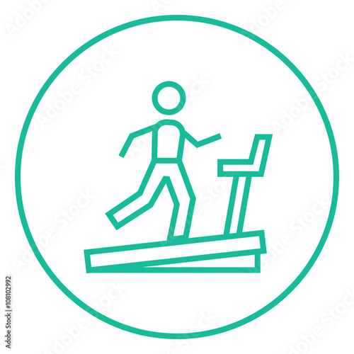 Man running on treadmill line icon.