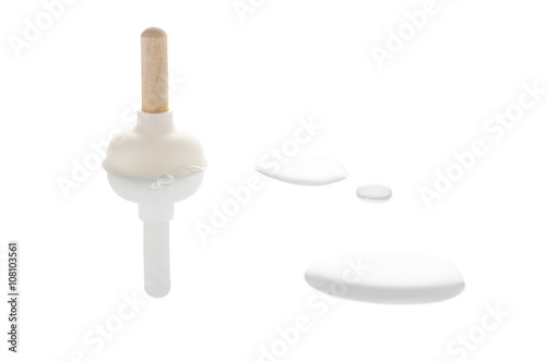 plunger with water drop on white background