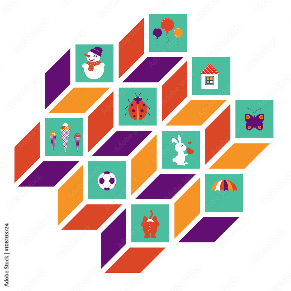 Collection of colorful flat kids design. Vector.