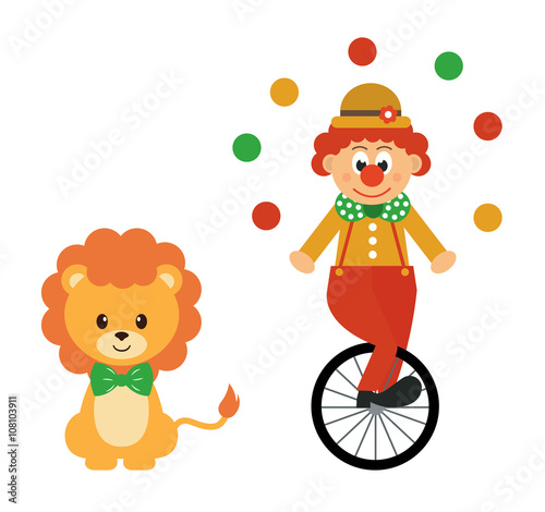 lion and clown and bike vector