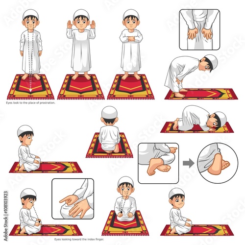 Complete Set of Muslim Prayer Position Guide Step by Step Perform by Boy