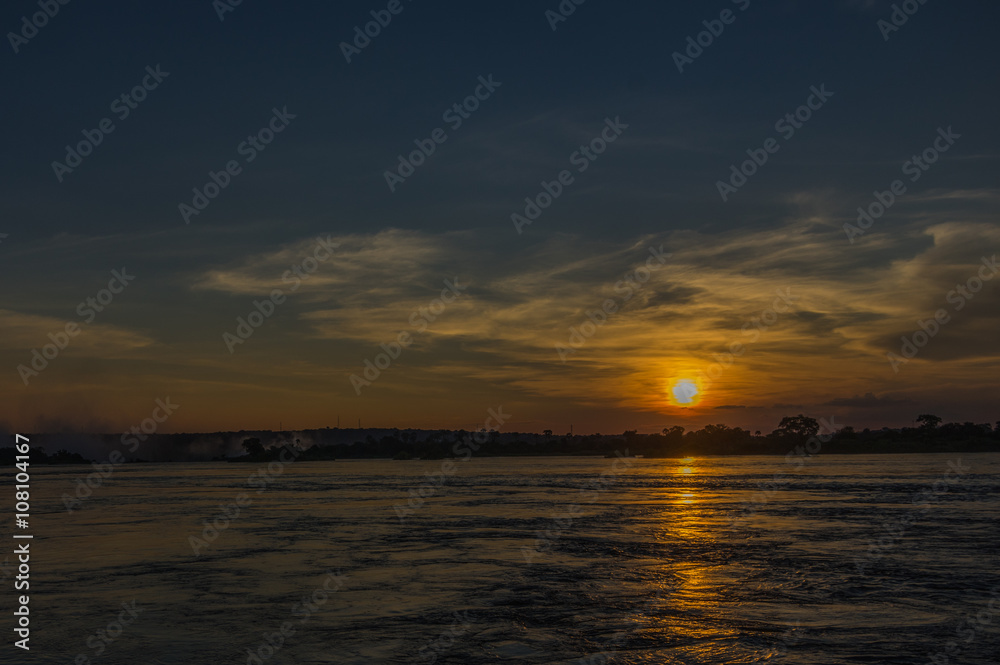 Sunset over the Zambezi River, Zambia, The Zambezi is the fourth longest river in Africa