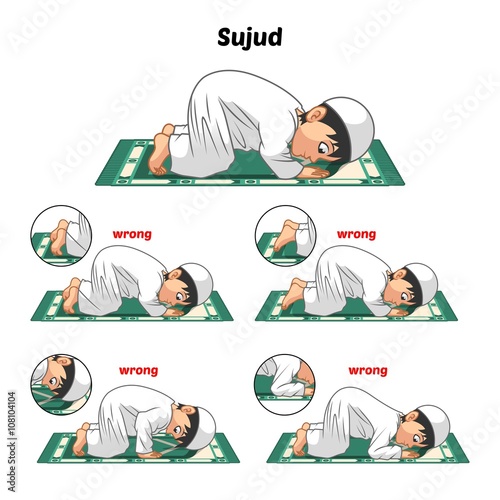 Muslim Prayer Position Guide Step by Step Perform by Boy Prostrating and Position of The Feet with Wrong Position 
