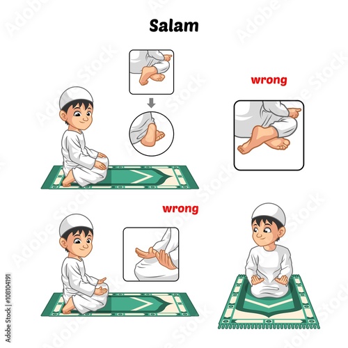 Muslim Prayer Position Guide Step by Step Perform by Boy Salutation and Position of The Feet with Wrong Position 
