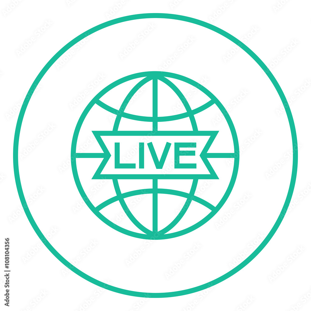 Globe with live sign line icon.