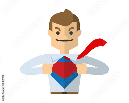 Vector of businessman open his shirt like super hero, superman, showing his confident