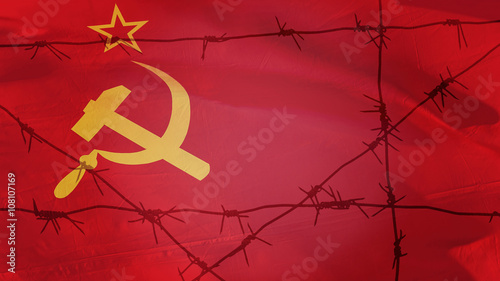 Obraz na płótnie Barbed wire on the background of the flag of the USSR w salonie