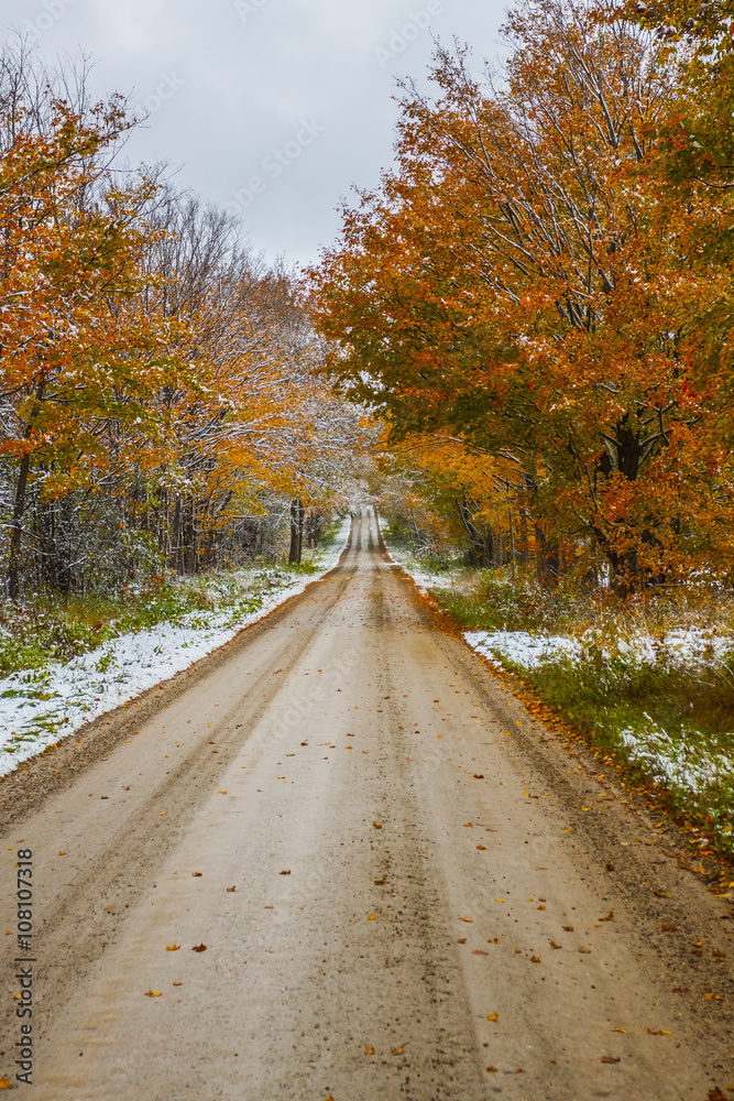 the view down a scenic country roadway in autumn landscape the view down a scenic country roadway in autumn landscape